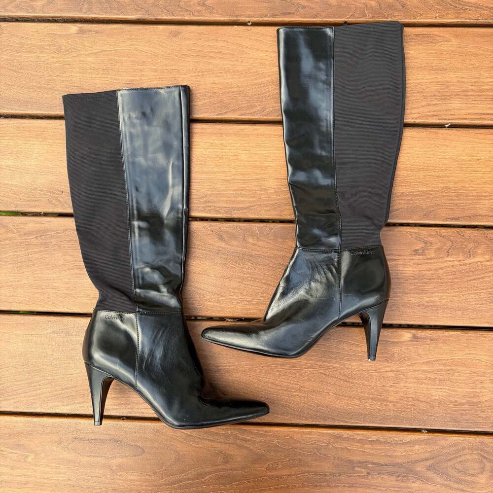 Calvin Klein Leighanne Women's Knee-High Stiletto Boots Black Size 8